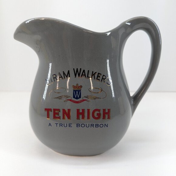 Hiram Walker's Ten High A True Bourbon Gray Advertising Pub Jug Water Jug - Picture 1 of 6